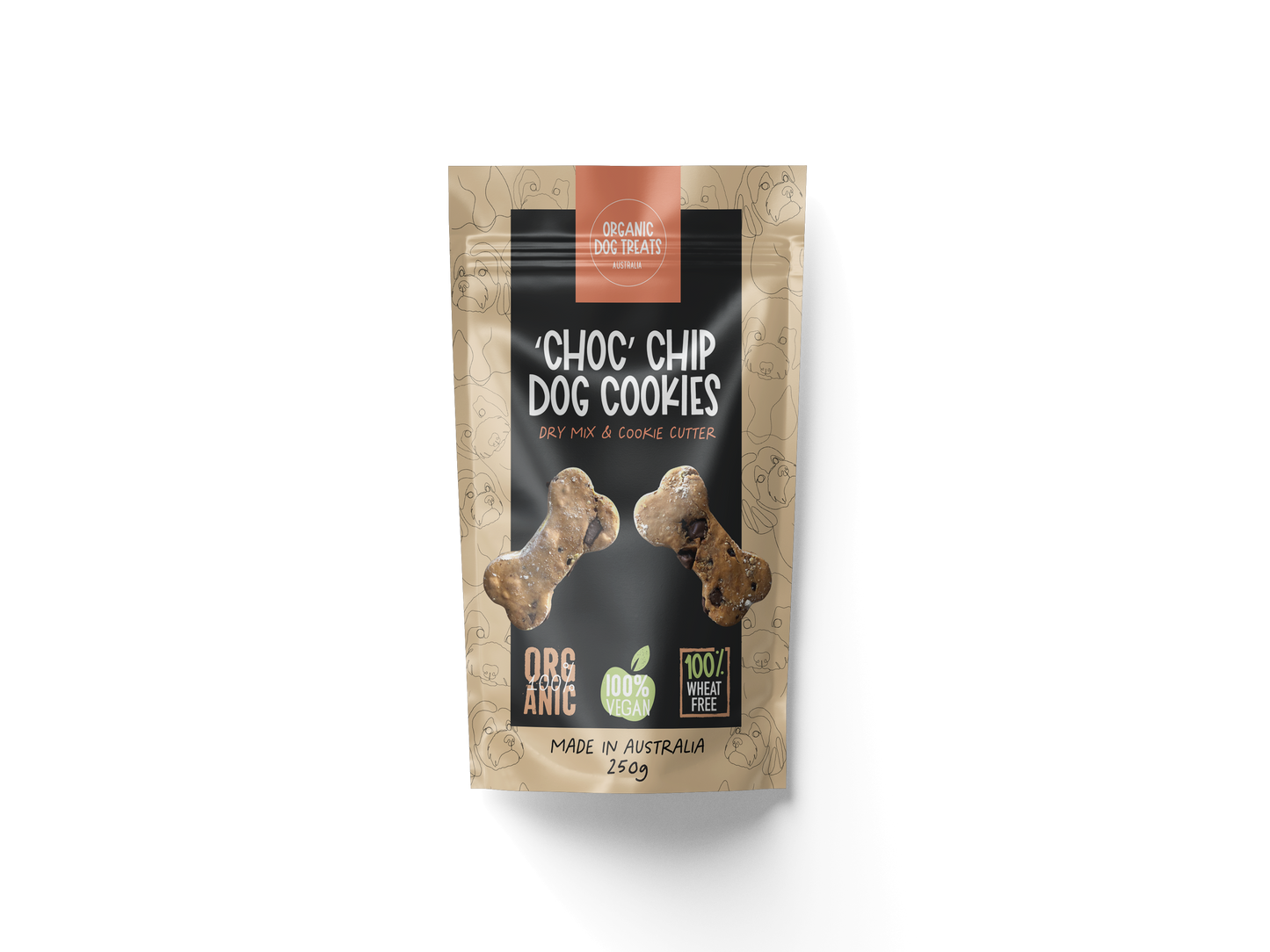 Organic 'Choc' Chip & Peanut Butter Dog Treat Packet Mix & Cookie Cutter - Make at Home Kit