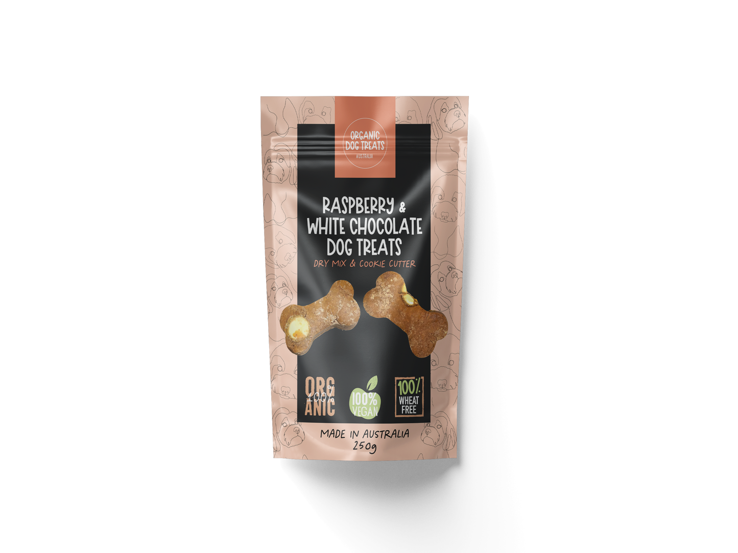 Organic Raspberry & White Chocolate Dog Treat Packet Mix & Cookie Cutter - Make at Home Kit