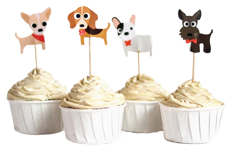 Pup Cake Toppers - Dog Cut Out Birthday Cupcake Ornaments - Chihuahua, French Bulldog, Beagle and Schnauzer