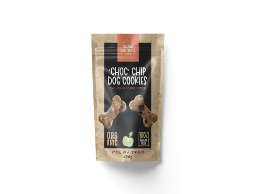 Organic 'Choc' Chip & Peanut Butter Dog Treat Packet Mix & Cookie Cutter - Make at Home Kit