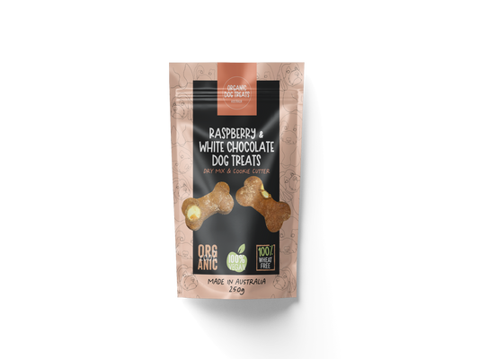 Organic Raspberry & White Chocolate Dog Treat Packet Mix & Cookie Cutter - Make at Home Kit