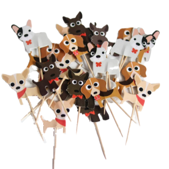 Pup Cake Toppers - Dog Cut Out Birthday Cupcake Ornaments - Chihuahua, French Bulldog, Beagle and Schnauzer
