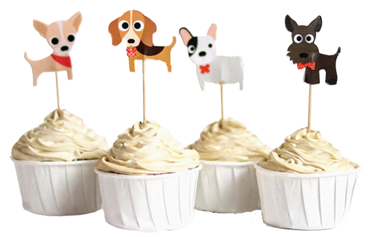 Pup Cake Toppers - Dog Cut Out Birthday Cupcake Ornaments - Chihuahua, French Bulldog, Beagle and Schnauzer